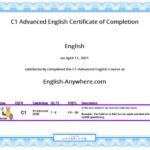 C1-Advanced English Certificate of course completion